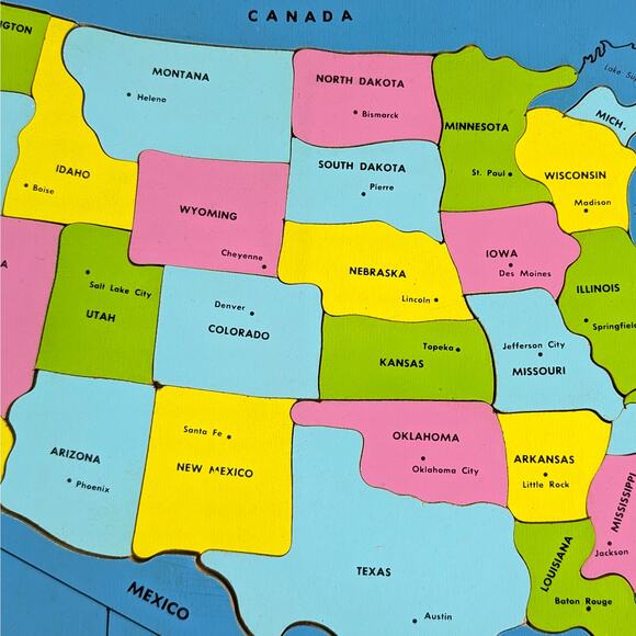 Vintage 1975 Judy/Instructo Wood Inlaid Continental United States Map Puzzle - Picture 4 of 16